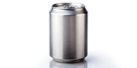 A close-up of a perfectly cylindrical beer can with a smooth, rounded body and a flat bottom, highlighting its circular shape and symmetrical design, beverage packaging, aluminum container,