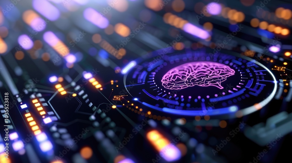 Poster abstract digital brain design with futuristic elements