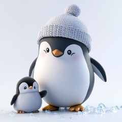Fototapeta premium Charming Penguins in Winter Hats: Ideal for Children Stories
