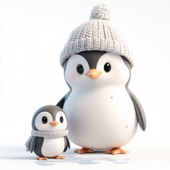 Fototapeta premium Penguin Helping Baby Penguin: Perfect for Winter Illustrations