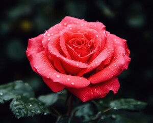 Close up of a red rose with water droplets on it - Nature