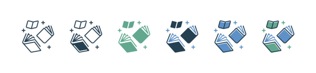 shining books education icon set library study literature book with sparkle signs vector illustration business playful magical school document symbol for web and app