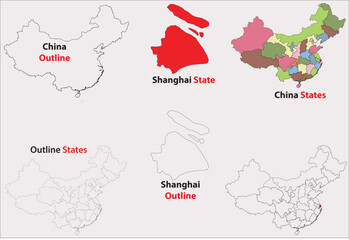 Shanghai map vector of China, Shanghai line map, Shanghai with city map, Shanghai outline map