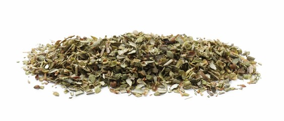 Pile of dried oregano isolated on white