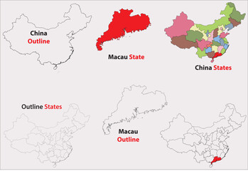 Macau map vector of China, Macau line map, Macau with city map, Macau outline map