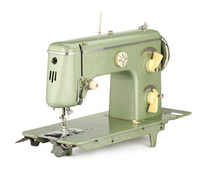 One vintage sewing machine isolated on white