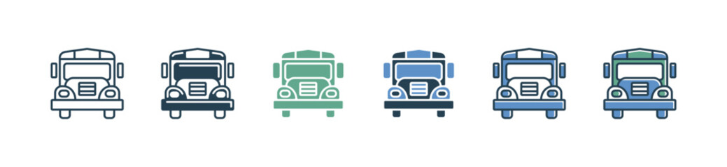 modern school bus transportation vehicle icon set business city tour travel transport car signs vector illustration