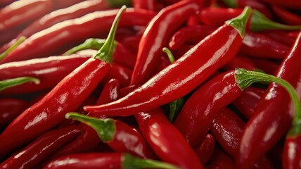 Fresh red chili peppers, vibrant color, healthy ingredient, spice for cooking