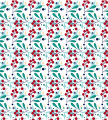 Christmas Seamless Background with Red Berries and Leaves. Holiday Backgrounds for Christmas Packaging and Seasonal Design