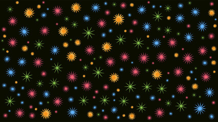 SEAMLESS DOODLE STAR SHAPES PATTERN TEXTURE COLORFUL TEMPLATE ABSTRACT DARK BACKGROUND TRENDY DESIGN VECTOR