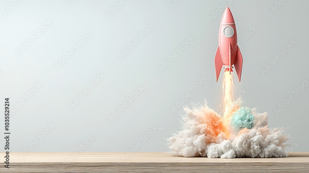 Poster igniting the future a stunning visualization of a rocket launching into open space with colorful smo