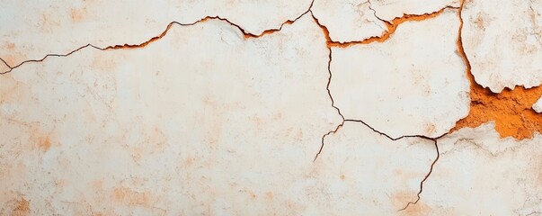 Fototapeta premium Cracked white wall with exposed orange underlayer