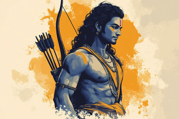 Lord Rama Holding Bow and Arrow in Traditional Attire Vector Art