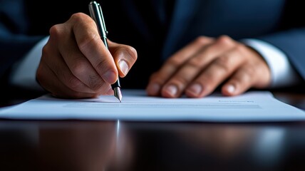 Professional Hands Signing Business Contract on Sleek Desk - Corporate Deal Executed with Pen and Documents Close-up
