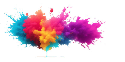 Multicolor powder explosion on White background. Colored cloud. Colorful dust explode. Paint Holi. colorful rainbow Holi paint color powder explosion with bright colors isolated white background.	