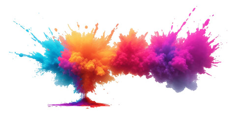 Multicolor powder explosion on White background. Colored cloud. Colorful dust explode. Paint Holi. colorful rainbow Holi paint color powder explosion with bright colors isolated white background.	