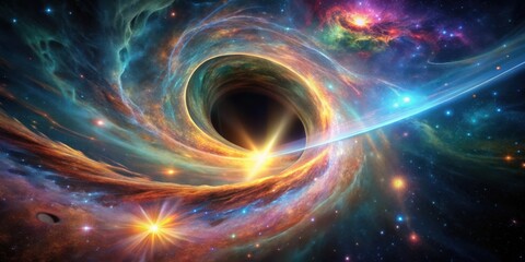 Obraz premium A Cosmic Dance of Light and Darkness A Black Hole Swirls Through the Universe, Illuminating the Surrounding Nebula with Ethereal Glows