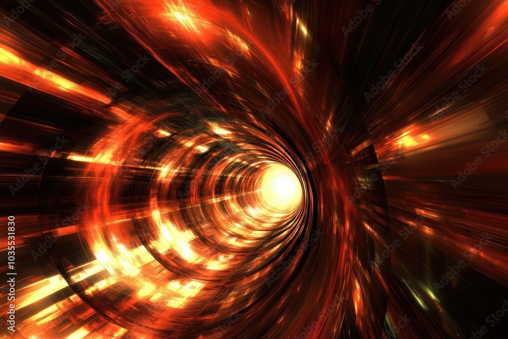 Aufkleber a dynamic abstraction of light and motion, representing a cosmic tunnel with vibrant colors and radi