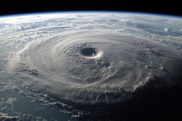 A stunning aerial view of a hurricane swirling over the ocean, showcasing nature's power and beauty from a unique perspective.