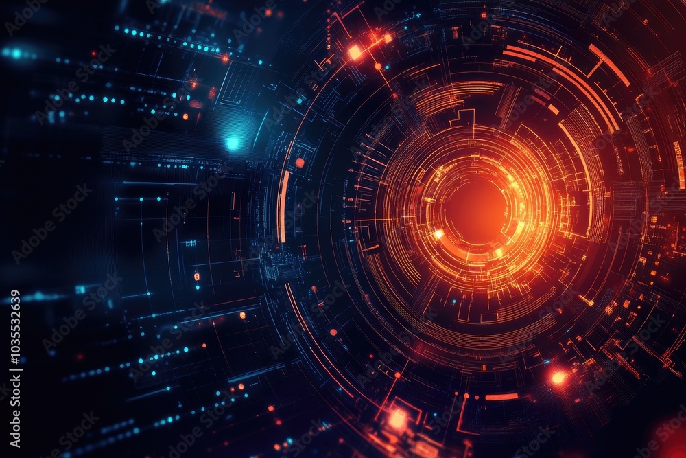 Poster futuristic abstract digital background featuring glowing circles and lines in vibrant colors for tec