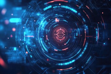 Obraz premium Futuristic abstract background with vibrant blue and red lights, perfect for technology and sci-fi themes.