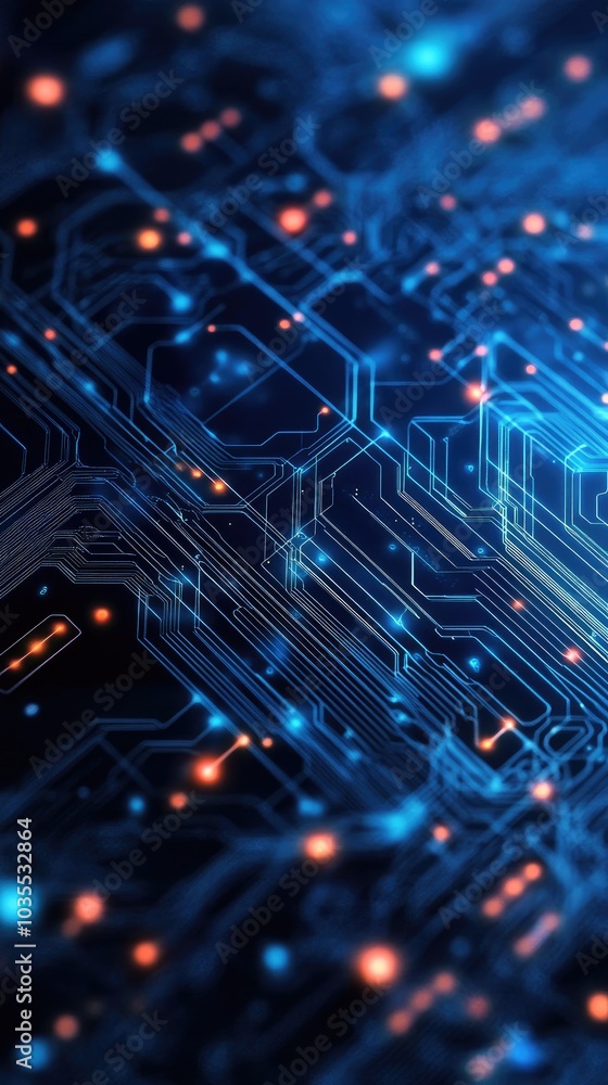 Poster vibrant abstract technology background featuring intricate circuit patterns and glowing lights, idea