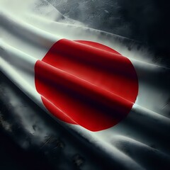 Waving Japanese Flag with Dramatic Lighting
