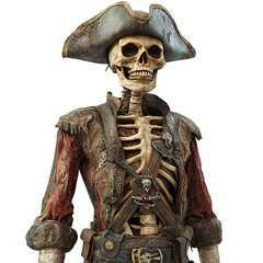 Pirate Skeleton in Historical Costume Isolated on Transparent Background