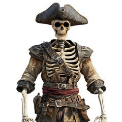 Obraz premium Pirate Skeleton in Historical Costume Studio Shot Isolated on Transparent Background