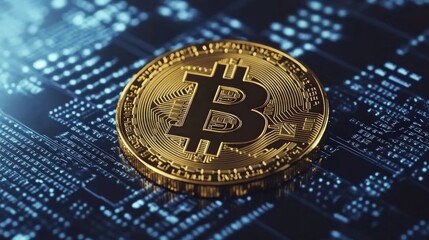 Bitcoin market dynamics, cryptocurrency concepts visualized on an abstract blue-gray backdrop, showcasing digital finance evolution and technological innovation in modern economy.