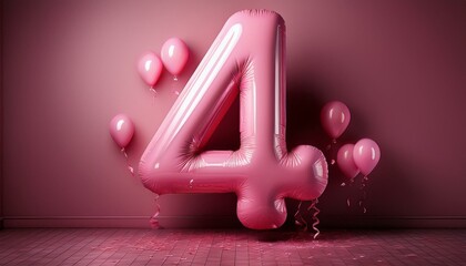 4 number made of pink balloon, copy space	