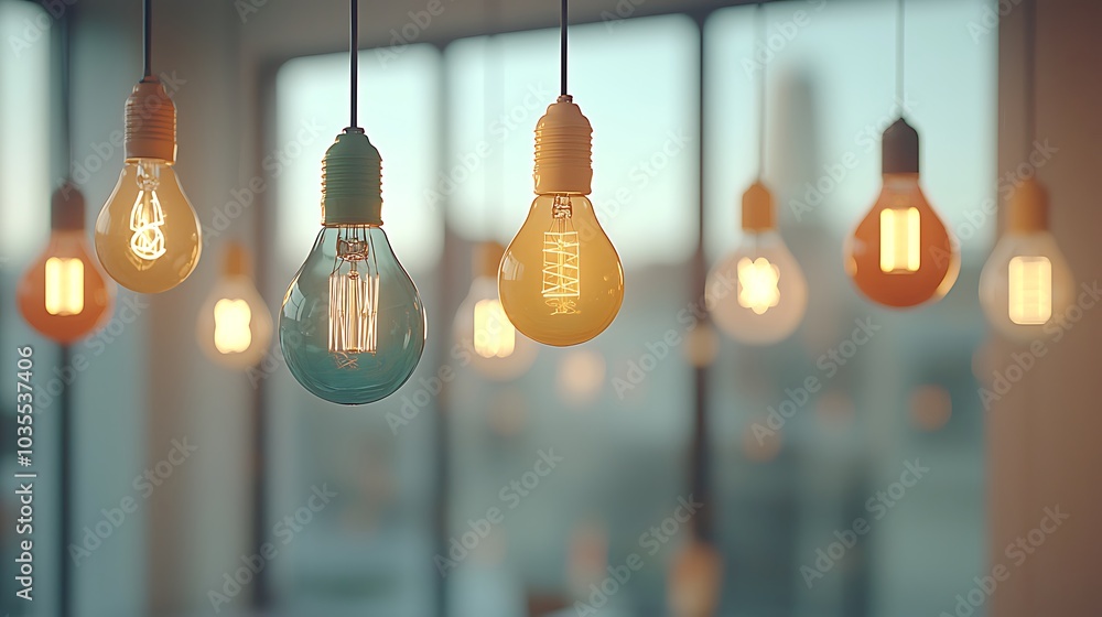 Aufkleber captivating array of hanging light bulbs creating a warm ambiance in modern interior design spaces