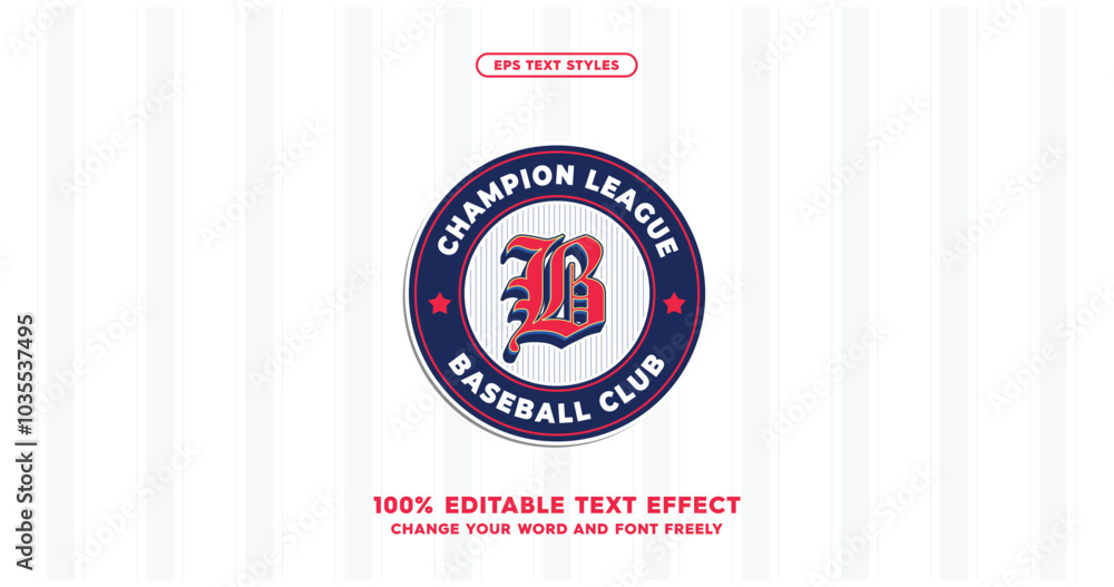 Poster baseball champion logo with customizable text effects. featuring a gothic 'b' monogram and editable 