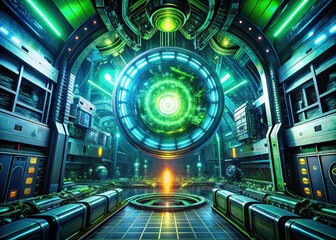 Glowing Green Energy Core - Futuristic Sci-Fi Interior