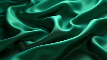 Obraz premium Elegant emerald green silk fabric with shiny surface flowing in soft waves