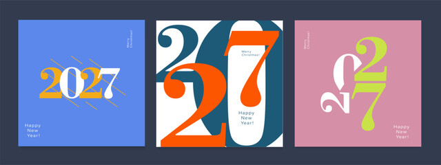 2027 Creativity Geometric Celebration of Happy New Year and Merry Christmas. Abstract Typography for Vibrant Advertising, Web Delights, Social Media Sparks, Banners, Covers, Posters. © Viktoriya