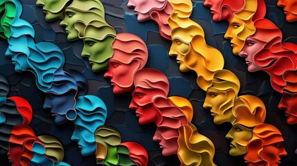 A Close-up Shot of a Abstract profile silhouettes of diverse individuals in vibrant colors