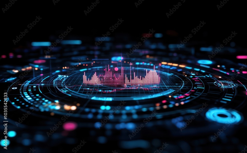 Poster futuristic data visualization with digital circuit design