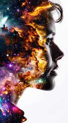 A Close-up Shot of a Abstract silhouettes of people with galaxy-themed backgrounds