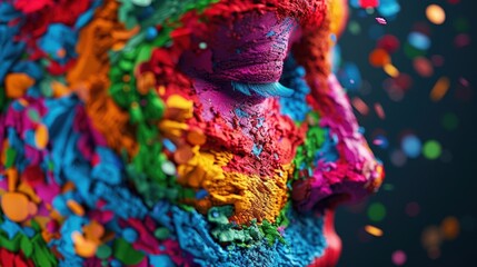 A Close-up Shot of a Colorful human faces with modern, geometric patterns and textures