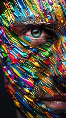 A Close-up Shot of a Colorful human faces with modern, geometric patterns and textures