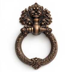 Ornate bronze door knocker with intricate floral and leaf design antique vintage decor