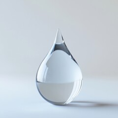 Fototapeta premium Minimalist clear glass droplet sculpture on plain light background