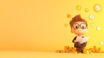 Tiny financial advisor with secure investment documents, finance strategy in action, 3D illustration