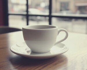 Obraz premium Cup of coffee sitting on a saucer on a table - Food and Drink