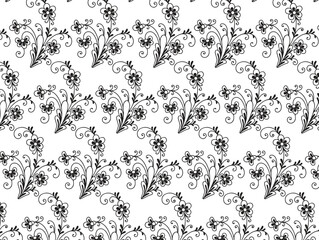 a seamless pattern with black flowers on a white background