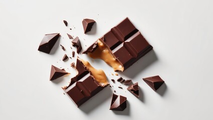 Broken chocolate bar revealing gooey interior.