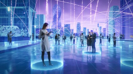 Happy People using Smartphone Devices in World Wide Connected Social Network. Diverse People do E-Business, Communicate, Send Messages. Visualization of Internet Virtual Reality Interconnected Persons - Powered by Adobe