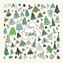 Hand Drawn Christmas Tree Doodles