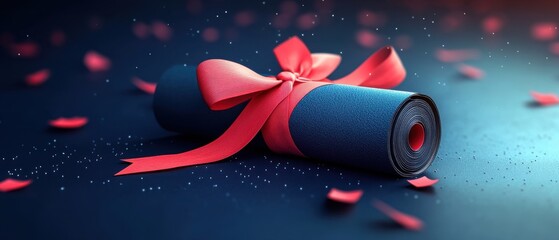 Elegant rolled graduation diploma with a ribbon, minimalist design, academic achievement, celebration of success, thoughtful gift idea